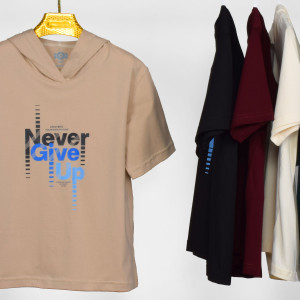 تیشرت کلاهدار مردانه طرح NEVER GIVE UP